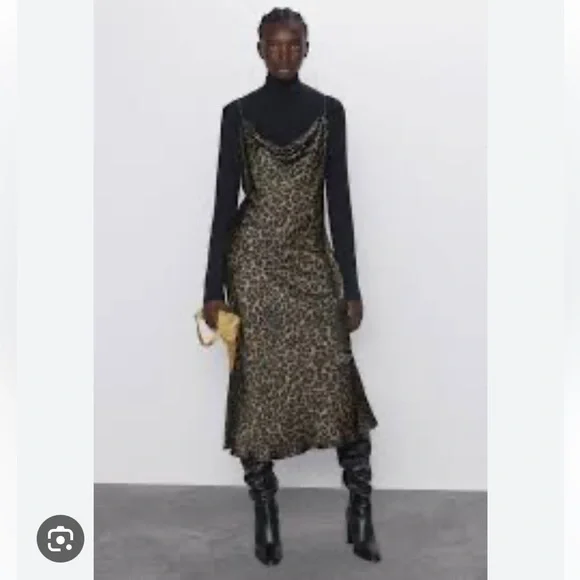 Zara woman’s Animal print Flowing Camisole Midi slip on dress - Picture 2 of 16